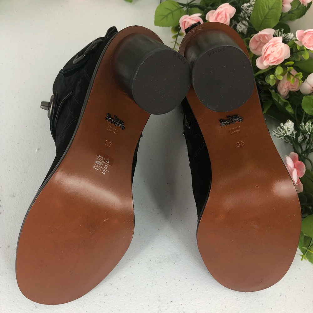 Coach black suede ankle boots floral stud size 5.5 - Picture 8 of 8